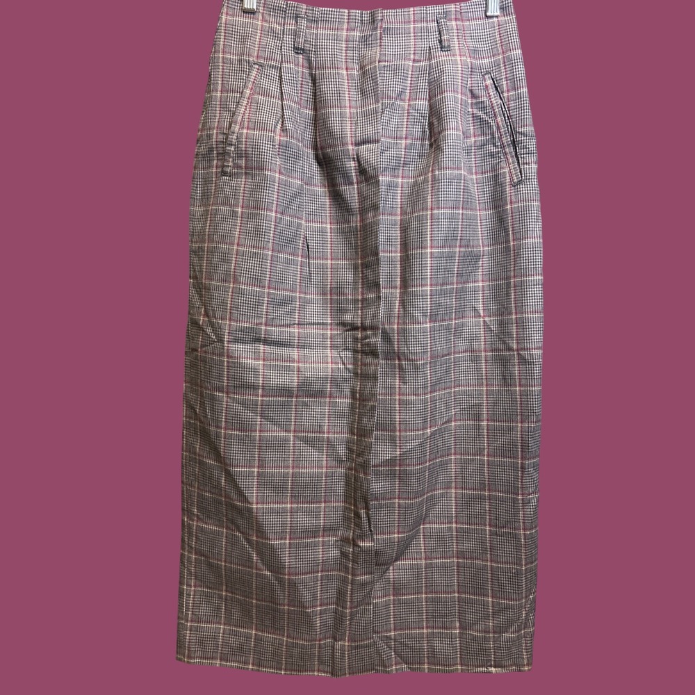 Ruff Hewn Skirt Women 12 Brown Plaid Vintage 90s Cotton Pleated Maxi Skirt USA